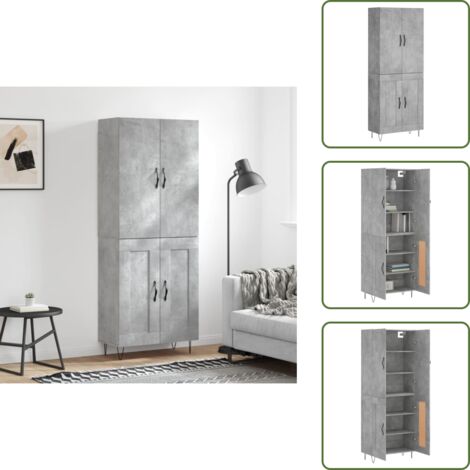 Aparador gris hormigón - vidaXL Aparador alto madera contrachapada gris hormigón 69,5x34x180 cm - Mueble de madera