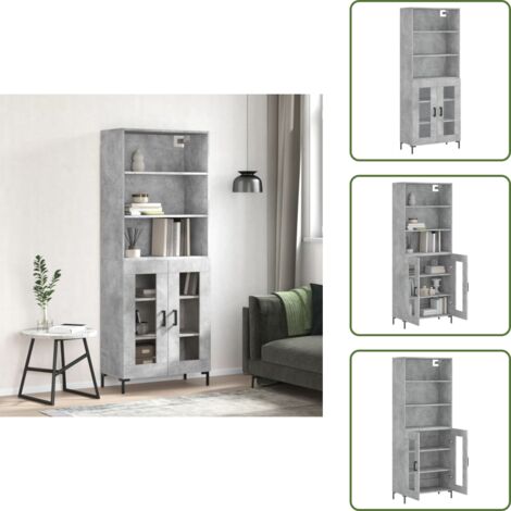 Aparador gris hormigón - vidaXL Aparador alto madera contrachapada gris hormigón 69,5x34x180 cm - Mueble de madera