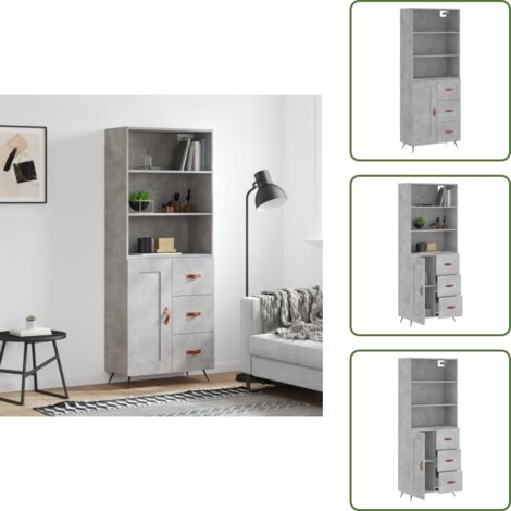 Aparador gris hormigón - vidaXL Aparador alto madera contrachapada gris hormigón 69,5x34x180 cm - Mueble de madera