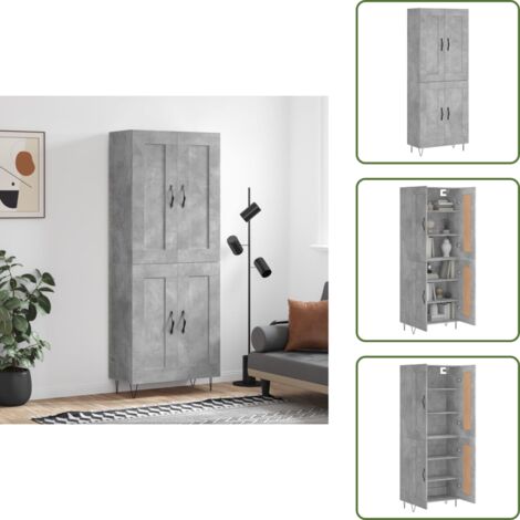 Aparador gris hormigón - vidaXL Aparador alto madera contrachapada gris hormigón 69,5x34x180 cm - Mueble de madera