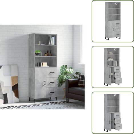 Aparador gris hormigón - vidaXL Aparador alto madera contrachapada gris hormigón 69,5x34x180 cm - Mueble de madera