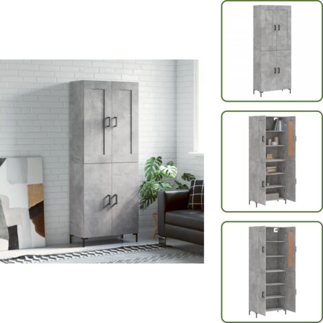 Aparador gris hormigón - vidaXL Aparador alto madera contrachapada gris hormigón 69,5x34x180 cm - Mueble de madera