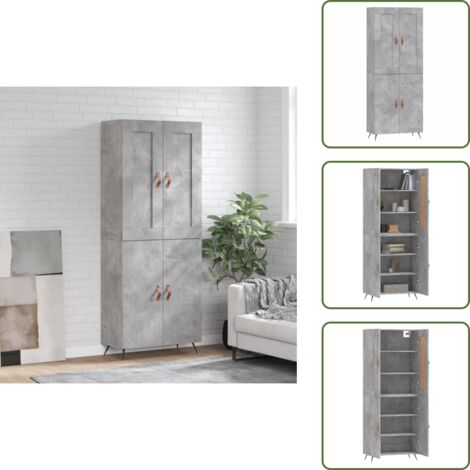 Aparador gris hormigón - vidaXL Aparador alto madera contrachapada gris hormigón 69,5x34x180 cm - Mueble de madera