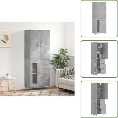 Aparador gris hormigón - vidaXL Aparador alto madera contrachapada gris hormigón 69,5x34x180 cm - Mueble de pared