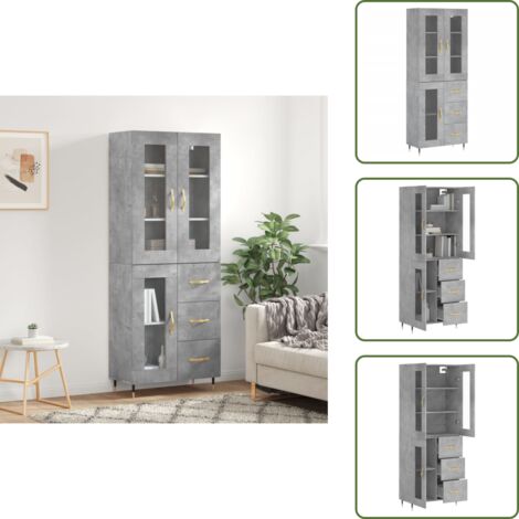 Aparador gris hormigón - vidaXL Aparador alto madera contrachapada gris hormigón 69,5x34x180 cm - Mueble de pared