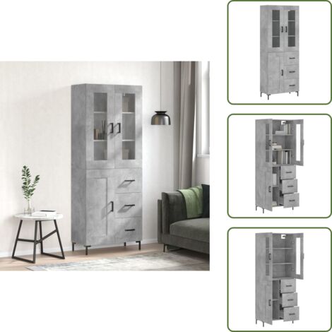 Aparador gris hormigón - vidaXL Aparador alto madera contrachapada gris hormigón 69,5x34x180 cm - Mueble de pared