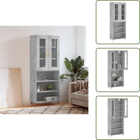 Aparador gris hormigón - vidaXL Aparador alto madera contrachapada gris hormigón 69,5x34x180 cm - Mueble de pared
