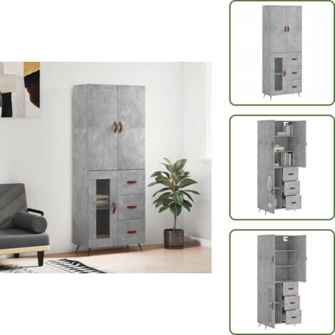 Aparador gris hormigón - vidaXL Aparador alto madera contrachapada gris hormigón 69,5x34x180 cm - Mueble de pared