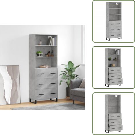 Aparador gris hormigón - vidaXL Aparador alto madera contrachapada gris hormigón 69,5x34x180 cm - Mueble decorativo