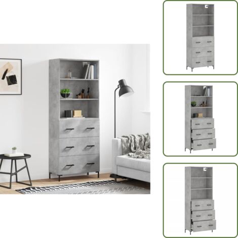Aparador gris hormigón - vidaXL Aparador alto madera contrachapada gris hormigón 69,5x34x180 cm - Mueble decorativo