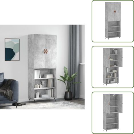 Aparador gris hormigón - vidaXL Aparador alto madera contrachapada gris hormigón 69,5x34x180 cm - Muebles de madera contrachapada