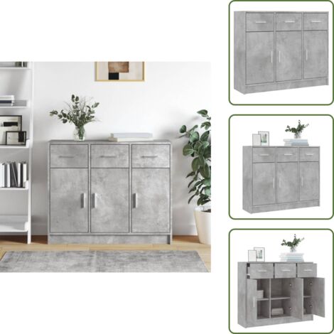 Aparador gris hormigón - vidaXL Aparador madera de ingeniería gris hormigón 91x28x75 cm - Muebles de almacenamiento