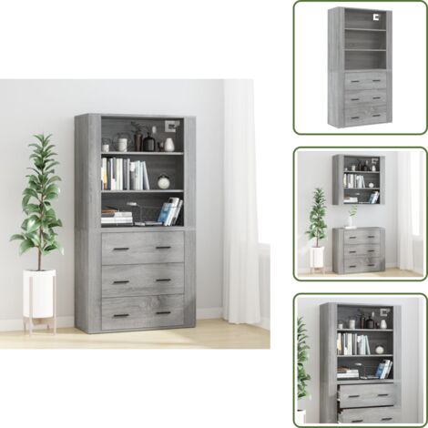Aparador gris Sonoma - vidaXL Aparador alto de madera contrachapada gris Sonoma - Aparador de almacenamiento