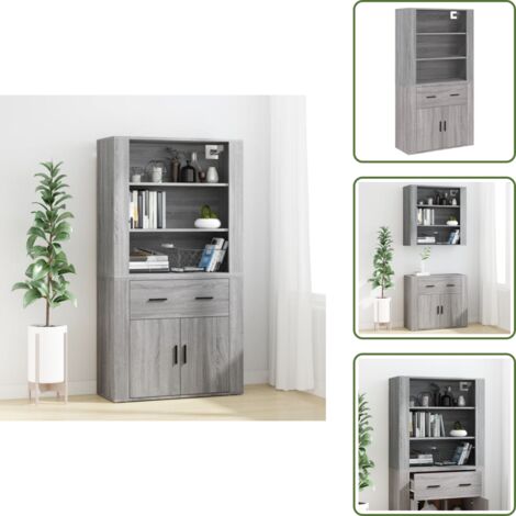 Aparador gris Sonoma - vidaXL Aparador alto de madera contrachapada gris Sonoma - Aparador de almacenamiento