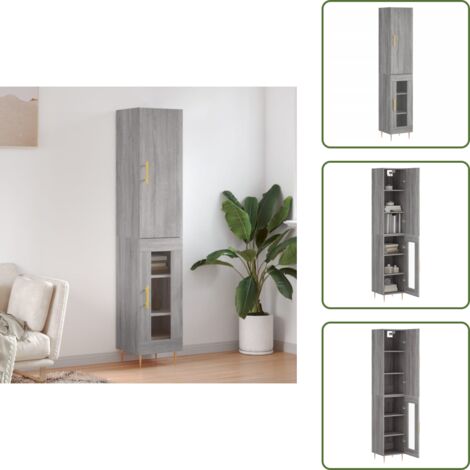 Aparador gris Sonoma - vidaXL Aparador alto madera contrachapada gris Sonoma 34,5x34x180 cm - Mueble de madera