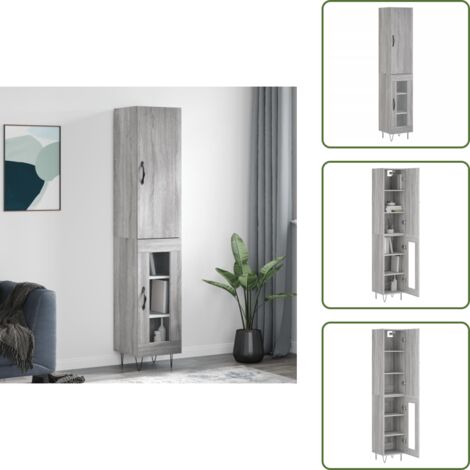 Aparador gris Sonoma - vidaXL Aparador alto madera contrachapada gris Sonoma 34,5x34x180 cm - Mueble de madera