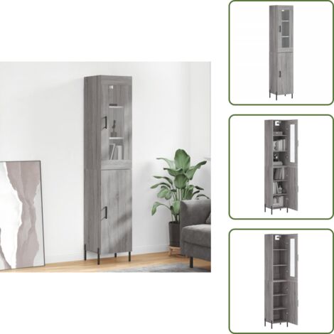 Aparador gris Sonoma - vidaXL Aparador alto madera contrachapada gris Sonoma 34,5x34x180 cm - Mueble de madera