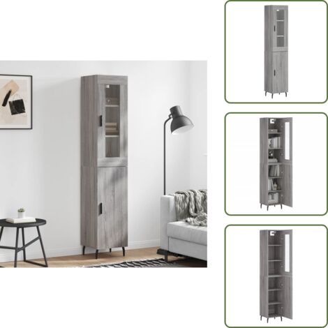 Aparador gris Sonoma - vidaXL Aparador alto madera contrachapada gris Sonoma 34,5x34x180 cm - Mueble de madera