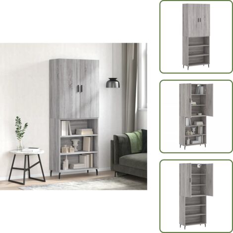 Aparador gris - vidaXL Aparador alto madera contrachapada gris sonoma 69,5x34x180 cm - Madera contrachapada