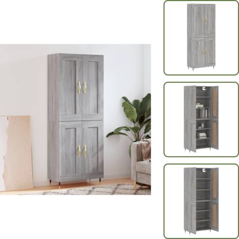 Aparador gris - vidaXL Aparador alto madera contrachapada gris sonoma 69,5x34x180 cm - Madera contrachapada