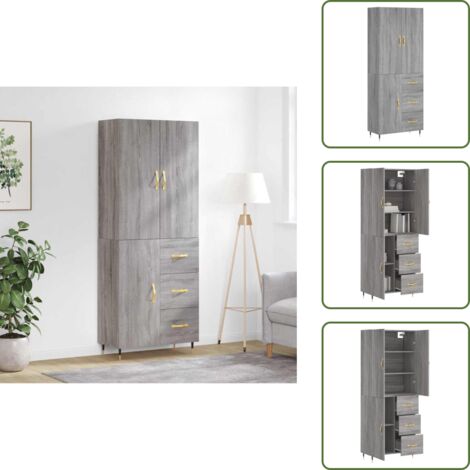 Aparador gris - vidaXL Aparador alto madera contrachapada gris sonoma 69,5x34x180 cm - Mueble de almacenamiento con puerta