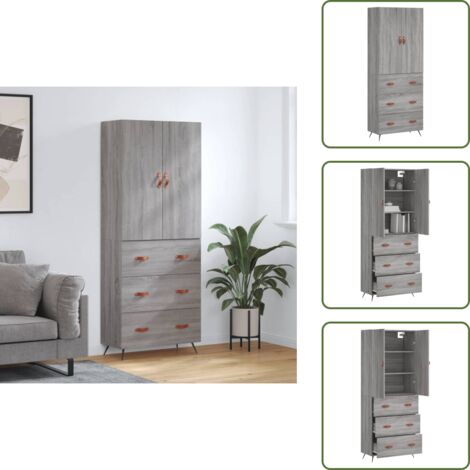 Aparador gris - vidaXL Aparador alto madera contrachapada gris sonoma 69,5x34x180 cm - Mueble de almacenamiento con puerta