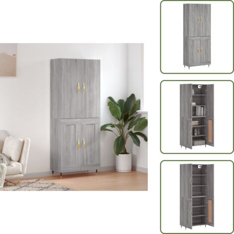 Aparador gris - vidaXL Aparador alto madera contrachapada gris sonoma 69,5x34x180 cm - Mueble de almacenamiento con puerta