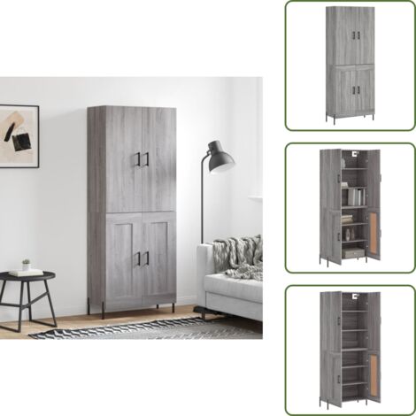 Aparador gris - vidaXL Aparador alto madera contrachapada gris sonoma 69,5x34x180 cm - Mueble de almacenamiento con puerta