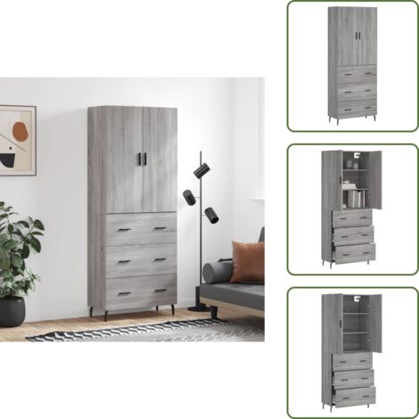 Aparador gris - vidaXL Aparador alto madera contrachapada gris sonoma 69,5x34x180 cm - Mueble de almacenamiento con puerta