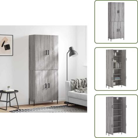 Aparador gris - vidaXL Aparador alto madera contrachapada gris sonoma 69,5x34x180 cm - Mueble de almacenamiento con puerta