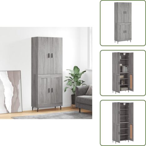 Aparador gris - vidaXL Aparador alto madera contrachapada gris sonoma 69,5x34x180 cm - Mueble de almacenamiento con puerta