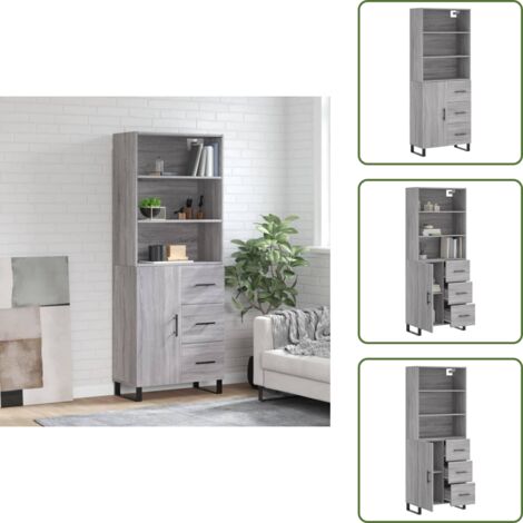 Aparador gris - vidaXL Aparador alto madera contrachapada gris sonoma 69,5x34x180 cm - Mueble de madera