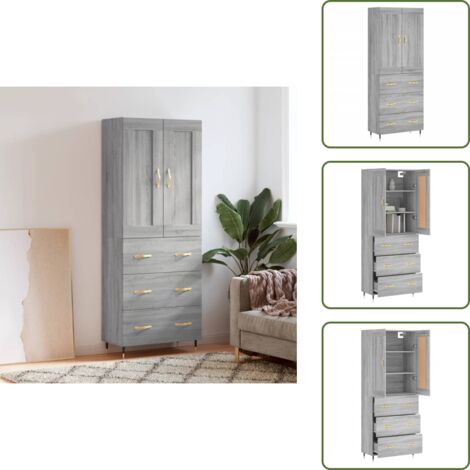 Aparador gris - vidaXL Aparador alto madera contrachapada gris sonoma 69,5x34x180 cm - Mueble de madera