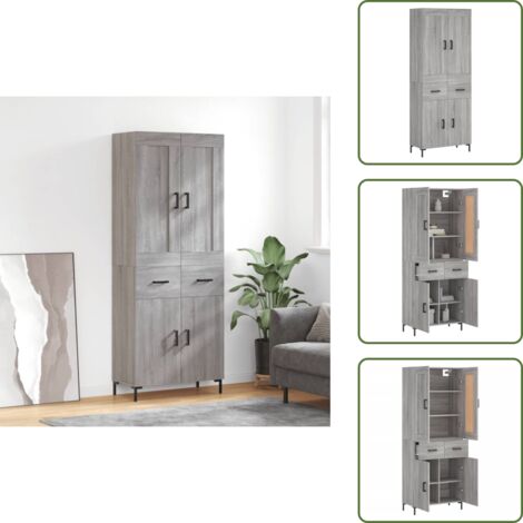 Aparador gris - vidaXL Aparador alto madera contrachapada gris sonoma 69,5x34x180 cm - Mueble de pared