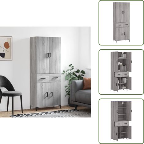 Aparador gris - vidaXL Aparador alto madera contrachapada gris sonoma 69,5x34x180 cm - Mueble de pared