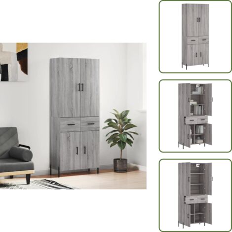 Aparador gris - vidaXL Aparador alto madera contrachapada gris sonoma 69,5x34x180 cm - Mueble de pared