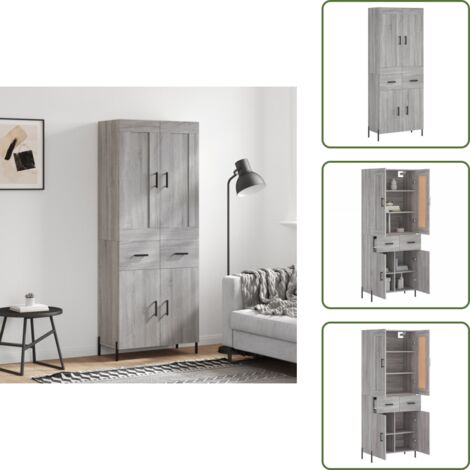 Aparador gris - vidaXL Aparador alto madera contrachapada gris sonoma 69,5x34x180 cm - Mueble de pared