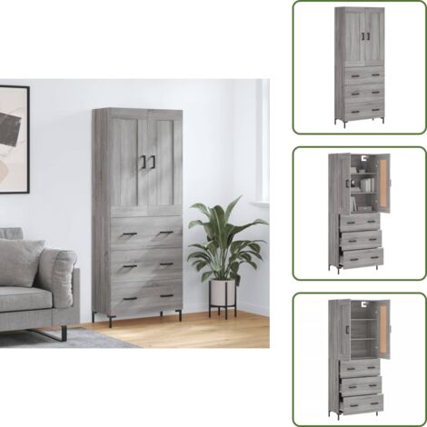 Aparador gris - vidaXL Aparador alto madera contrachapada gris sonoma 69,5x34x180 cm - Mueble de pared