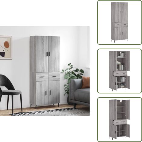 Aparador gris - vidaXL Aparador alto madera contrachapada gris sonoma 69,5x34x180 cm - Mueble de pared
