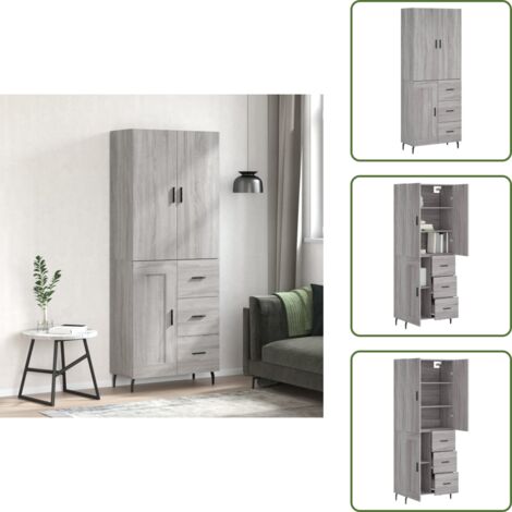 Aparador gris - vidaXL Aparador alto madera contrachapada gris sonoma 69,5x34x180 cm - Mueble de pared