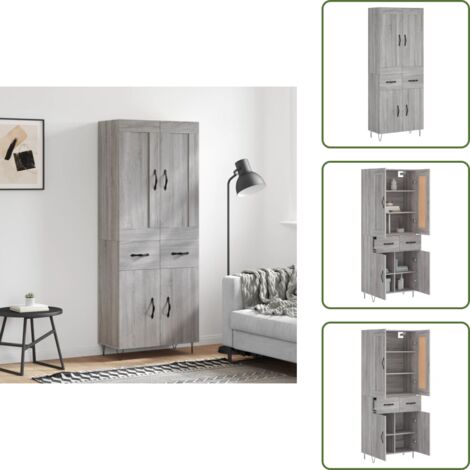 Aparador gris - vidaXL Aparador alto madera contrachapada gris sonoma 69,5x34x180 cm - Mueble de pared