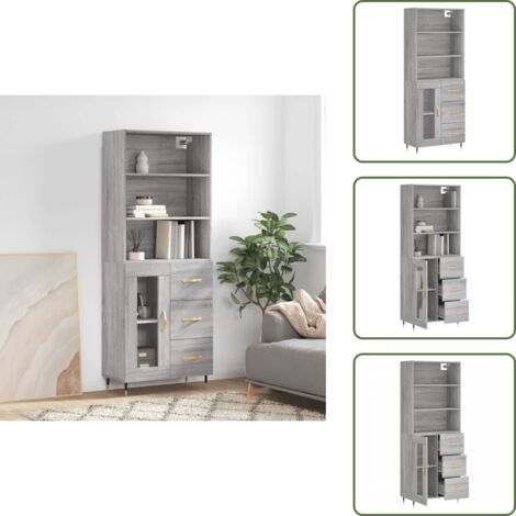 Aparador gris - vidaXL Aparador alto madera contrachapada gris sonoma 69,5x34x180 cm - Muebles de madera