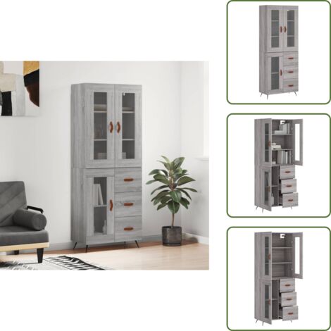 Aparador gris - vidaXL Aparador alto madera contrachapada gris sonoma 69,5x34x180 cm - Muebles de madera