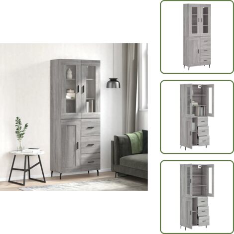 Aparador gris - vidaXL Aparador alto madera contrachapada gris sonoma 69,5x34x180 cm - Muebles de madera
