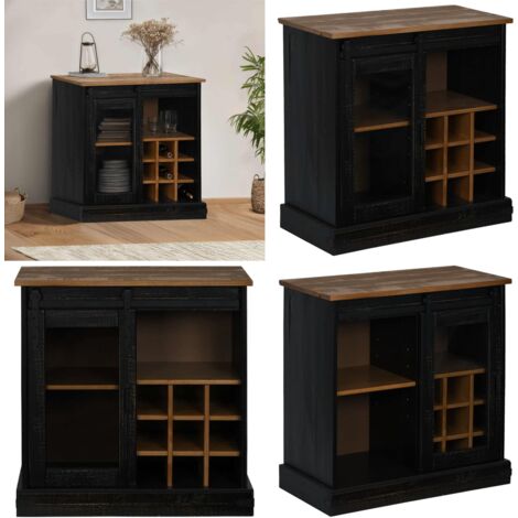 Aparador HALDEN con puerta corredera negro 80x40x80 cm - Almacenamiento - Madera de pino