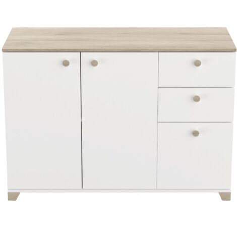 Aparador Izzy Salón Comedor Blanco Mate y Roble Kronberg 82x120x42 cm - Diseño Moderno y Elegante