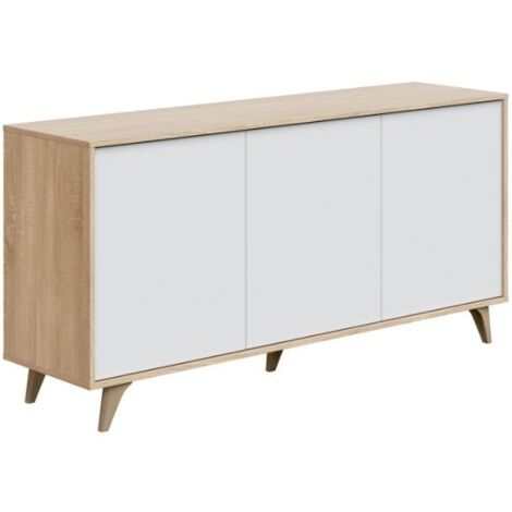MIRAKEMUEBLE Aparador Kikua Plus Blanco Artik (Blanco Mate) - Roble Canadian 154cm (ancho) x 75cm (alto)