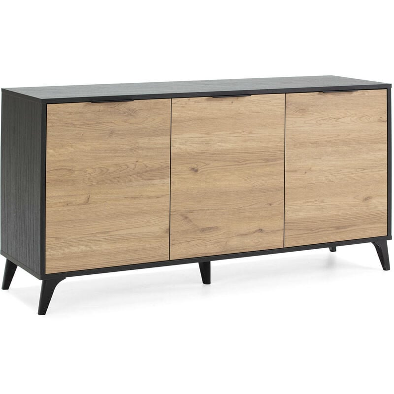 

Vs Venta-stock - Aparador OSAKA 3 Puertas. Color Negro Cepillado y Madera. 136.5 cm (Ancho) 40 cm (Profundo) 72.5 cm (Altura)