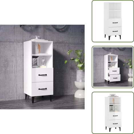 Aparador lateral - vidaXL Aparador de madera contrachapada blanco brillante 34,5x34x90 cm - Aparador de almacenamiento