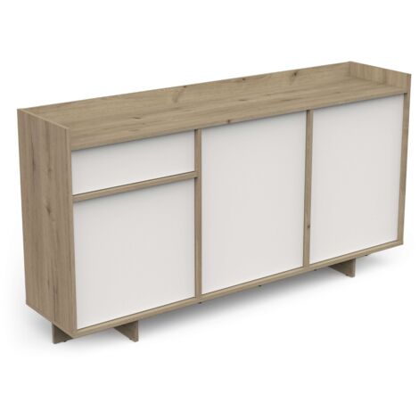Aparador Lead 1 Cajón 3 Puertas 2 Estantes Color Roble Artisan y Blanco Fabricado en Melamina Medidas 157 cm